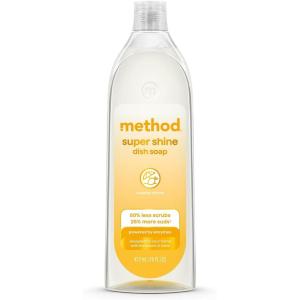 Method Super Shine Liquid Dish Soap, Powered by Enzymes, Free + Clear, Unscented, 16 fl oz(Coastal Citron)