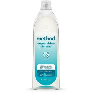 Method Super Shine Liquid Dish Soap, Powered by Enzymes, Free + Clear, Unscented, 16 fl oz(Dewy Daze)