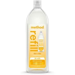Method Super Shine Liquid Dish Soap Refill, Powered by Enzymes, Dewy Daze Scented, 48 fl oz(Coastal Citron)