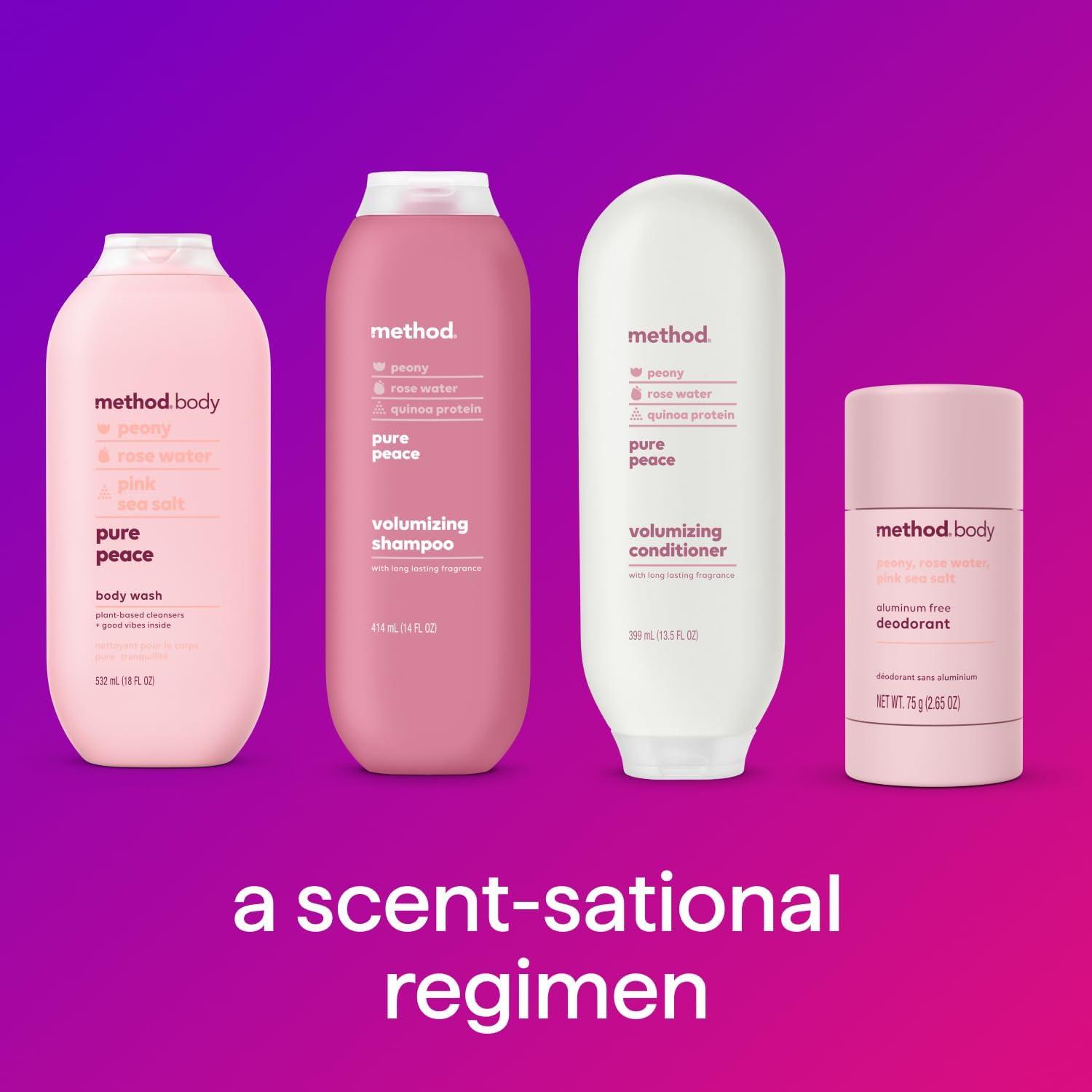 image:imageBundle of Method Wind Down Body Wash 18 oz Pack of 1 Method Pure Peace Volumizing Shampoo 14 oz Pack of 1 Method Pure Peace Volumizing Conditioner 135 oz Pack of 1