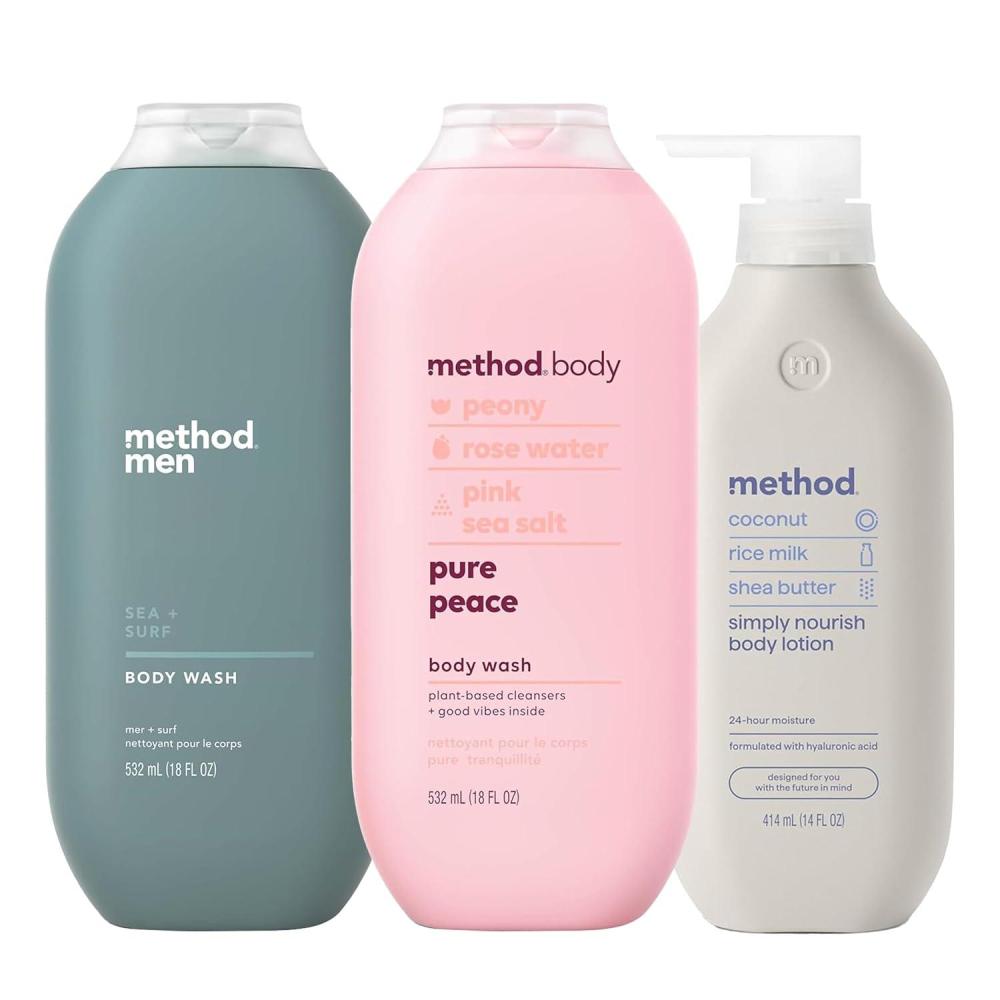 image:imageBundle of Method Sea Surf Body Wash 18 oz Pack of 1 Method Pure Peace Body Wash 18 oz Pack of 1 Method Simply Nourish Body Lotion 14 oz Pack of 1