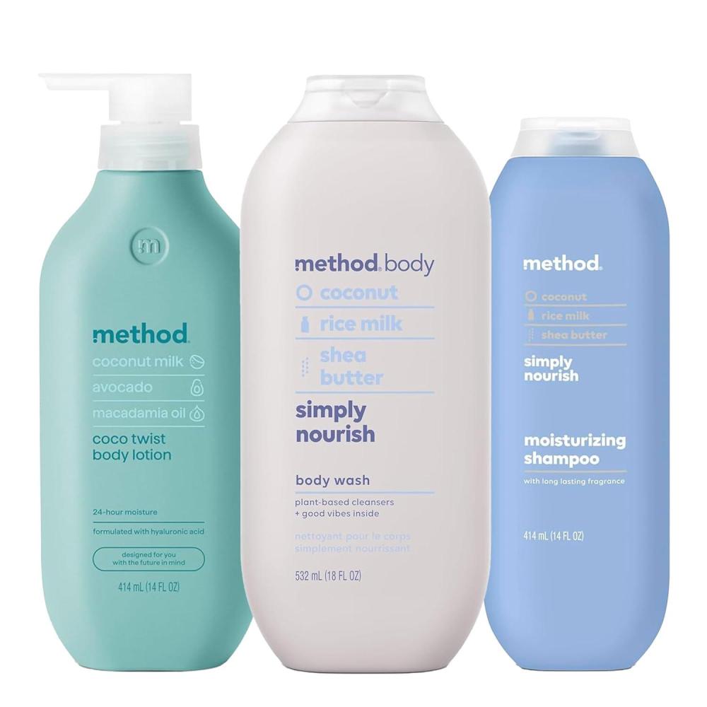 image:imageBundle of Method Simply Nourish Body Wash 18 oz Pack of 1 Method Coco Twist Body Lotion 14 oz Pack of 1 Method Simply Nourish Moisturizing Shampoo 14 oz Pack of 1