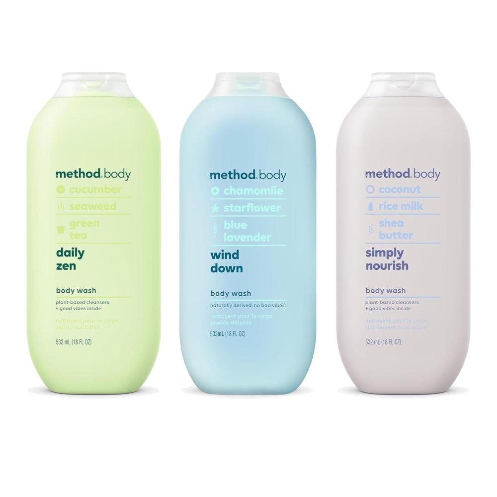 image:imageMethod Body Wash Variety Pack Wind Down 18 fl oz Simply Nourish 18 fl oz Daily Zen 18 fl oz Paraben and Phthalate Free