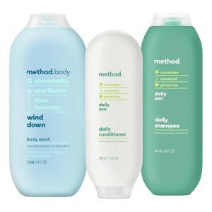 Bundle of Method Wind Down Body Wash, 18 oz (Pack of 1) + Method Daily Zen Everyday Shampoo, 14 oz (Pack of 1) + Method Daily Zen Everyday Conditioner, 13.5 oz (Pack of 1)