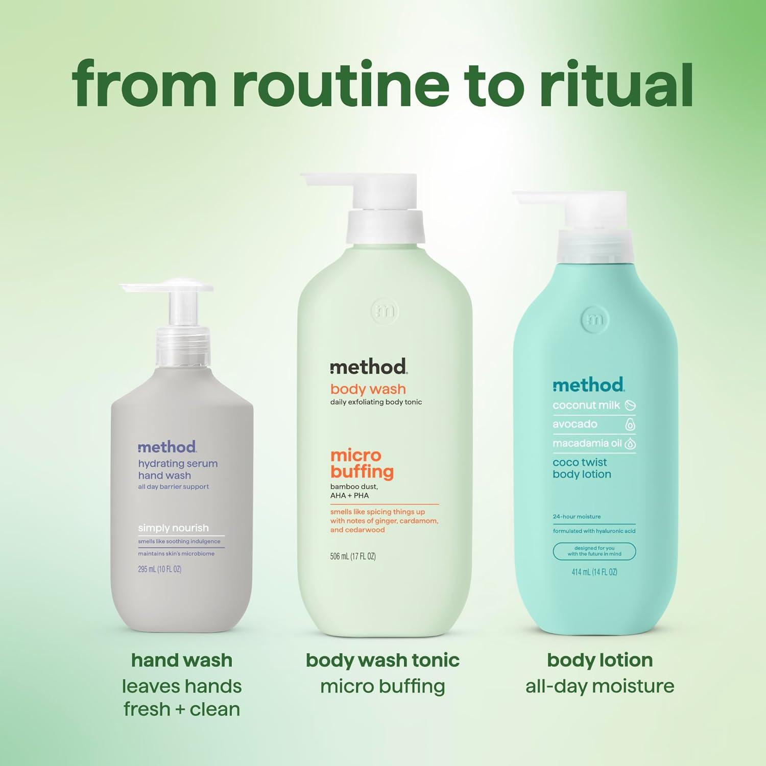 image:imageMethod Body Wash Instant Hydration Body Tonic with notes of Amber Wood Musk and Lavender 17 fl ozGinger Cardamom Cedarwood