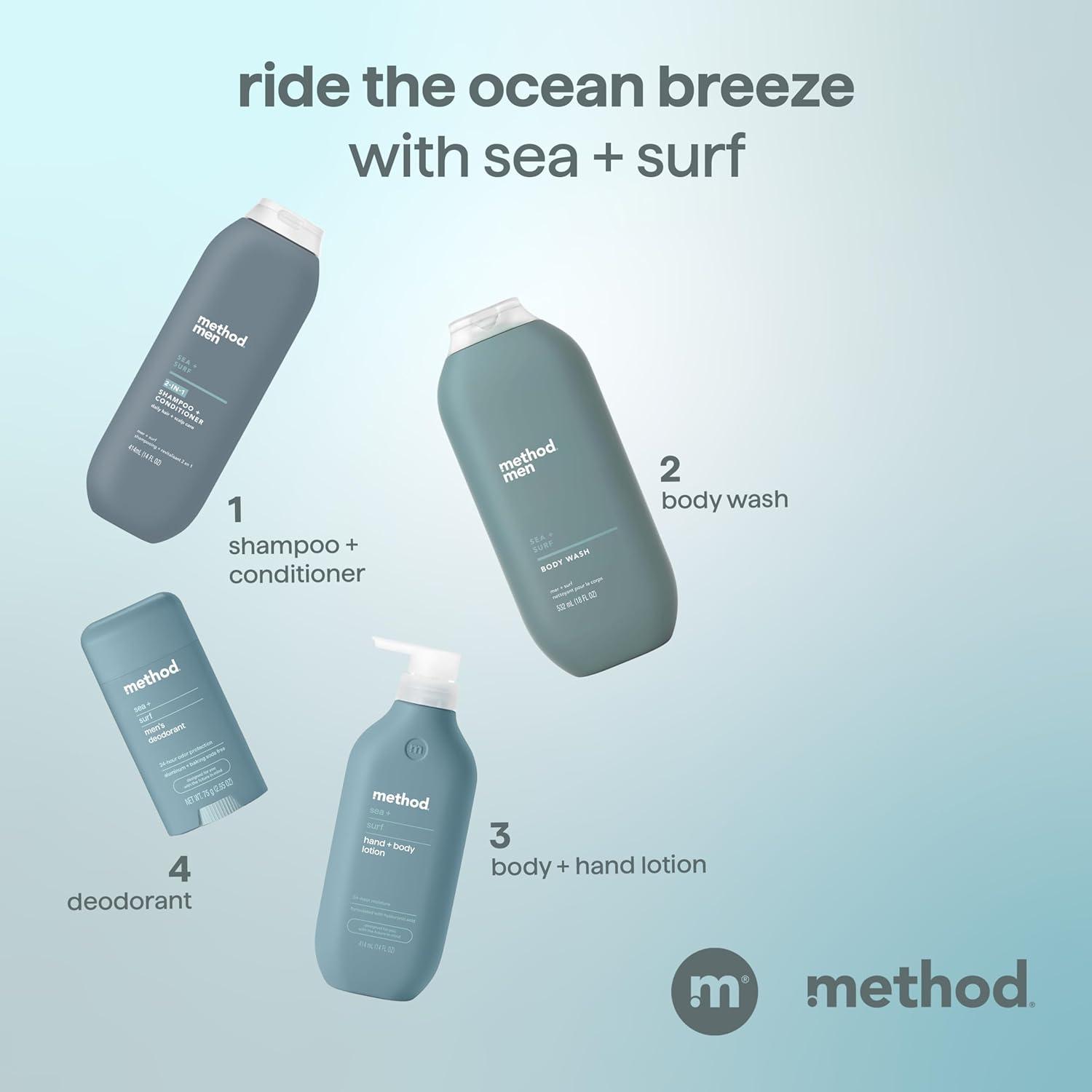 image:imageMethod Men 2in1 Shampoo and Conditioner Sea Surf Cleans and Conditions with Argan and Jojoba Oil Made without Parabens 14 oz14 Ounce Pack of 1