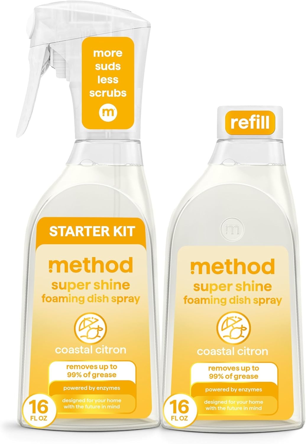 image:imageMethod Super Shine Foaming Dish Spray Starter Kit Reuse With Trigger Powered by Enzymes Dewy Daze ScentedCoastal Citron