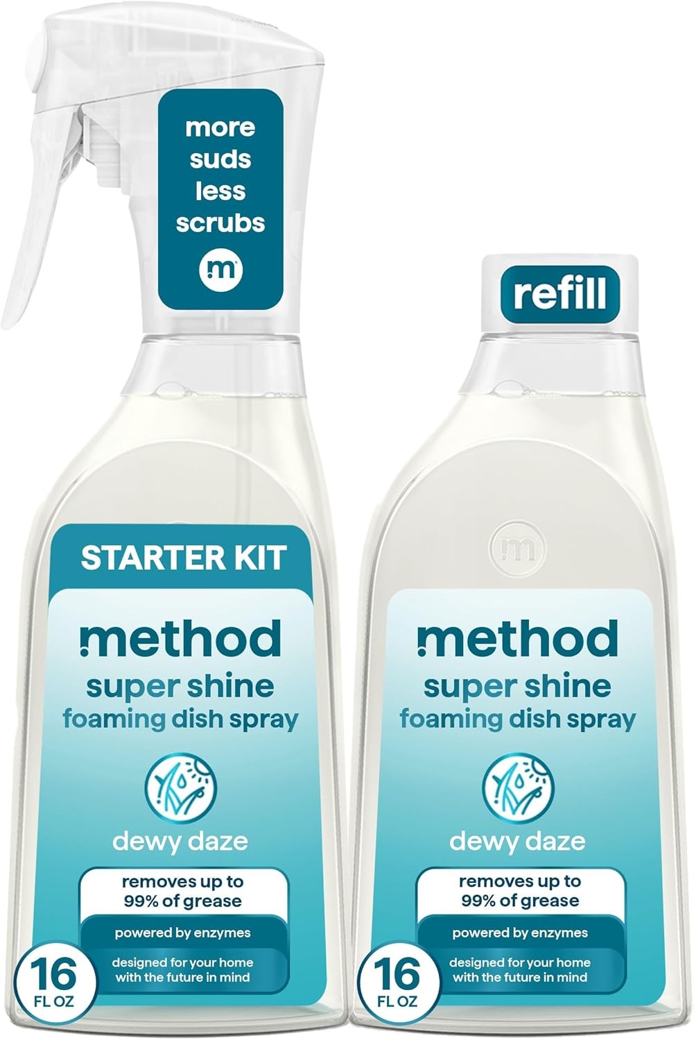 image:imageMethod Super Shine Foaming Dish Spray Starter Kit Reuse With Trigger Powered by Enzymes Dewy Daze ScentedDewy Daze