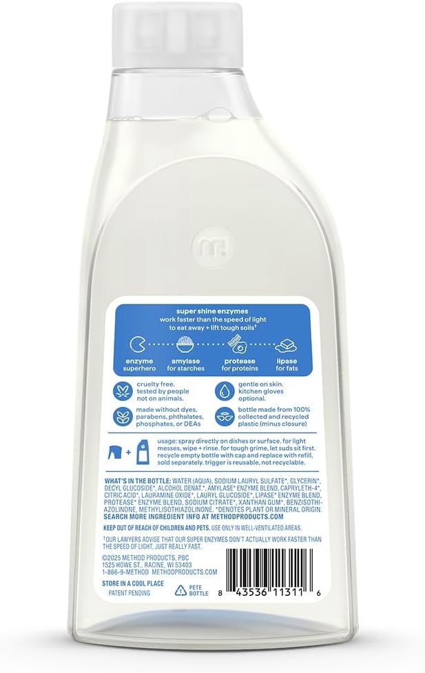 image:imageMethod Super Shine Foaming Dish Spray Starter Kit Reuse With Trigger Powered by Enzymes Dewy Daze ScentedFree Clear