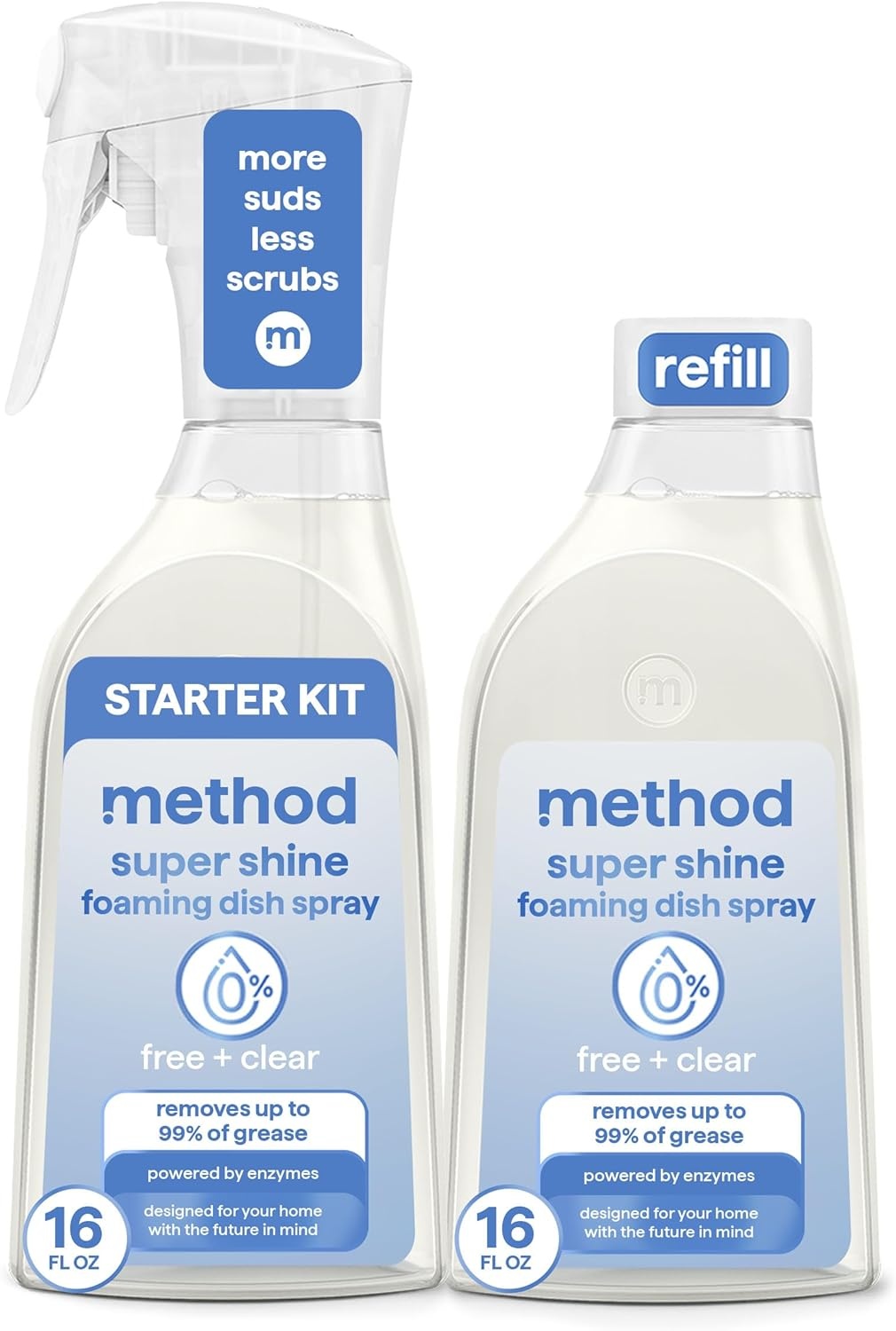 image:imageMethod Super Shine Foaming Dish Spray Starter Kit Reuse With Trigger Powered by Enzymes Dewy Daze ScentedFree Clear