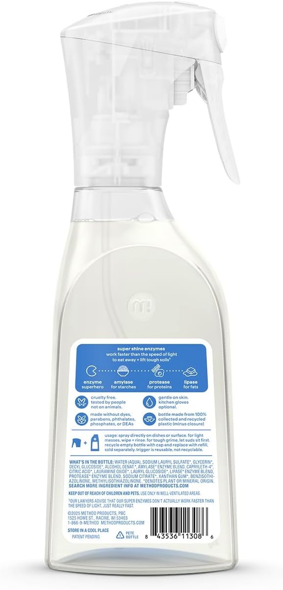 image:imageMethod Super Shine Foaming Dish Spray Starter Kit Reuse With Trigger Powered by Enzymes Dewy Daze ScentedFree Clear