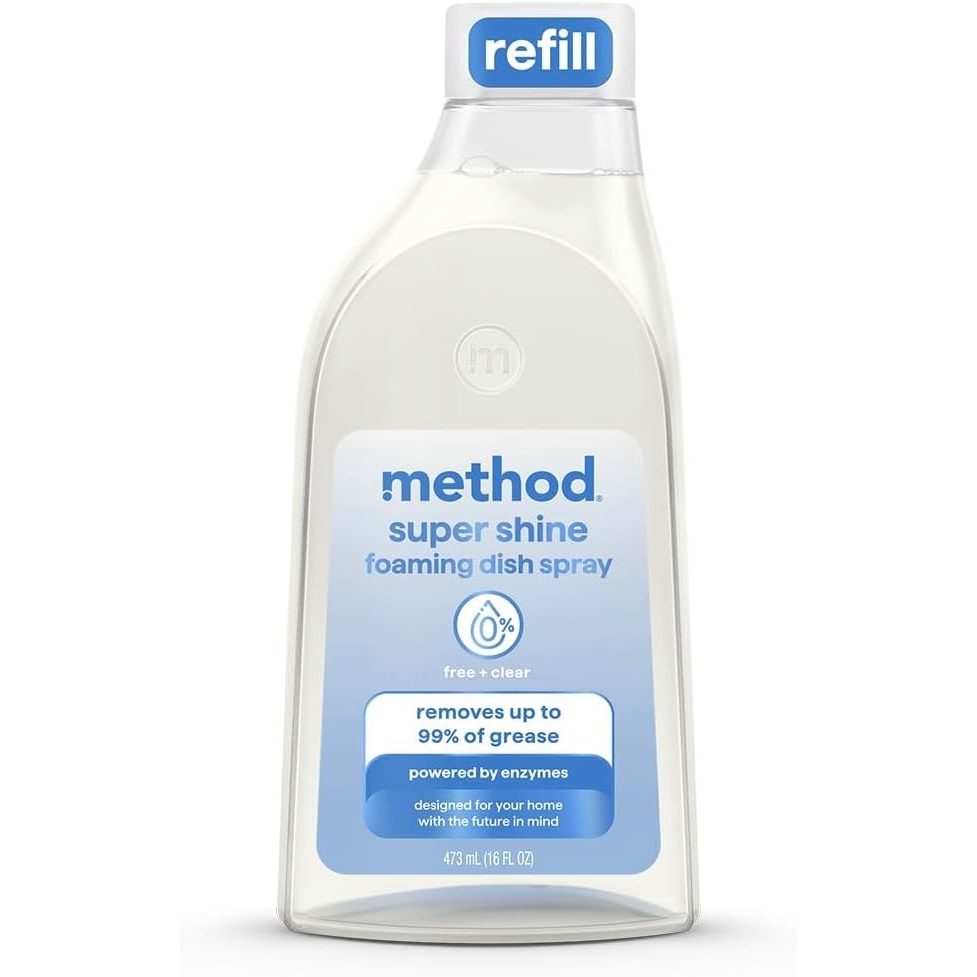 image:imageMethod Super Shine Foaming Dish Spray Starter Kit Reuse With Trigger Powered by Enzymes Dewy Daze ScentedFree Clear