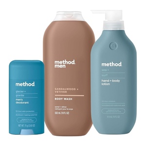 Bundle of Method Sandalwood + Vetiver Body Wash, 18 oz (Pack of 1) + Method Sea + Surf Body Lotion, 14 oz (Pack of 1) + Method Glacier + Granite Deodorant, 2.65 oz (Pack of 1)
